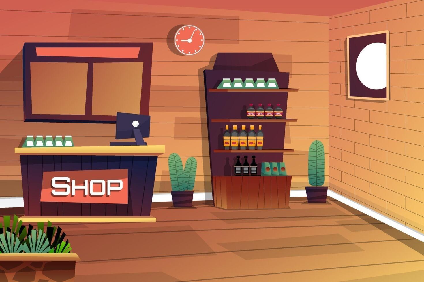 Scene inside shop with products on the shelf vector