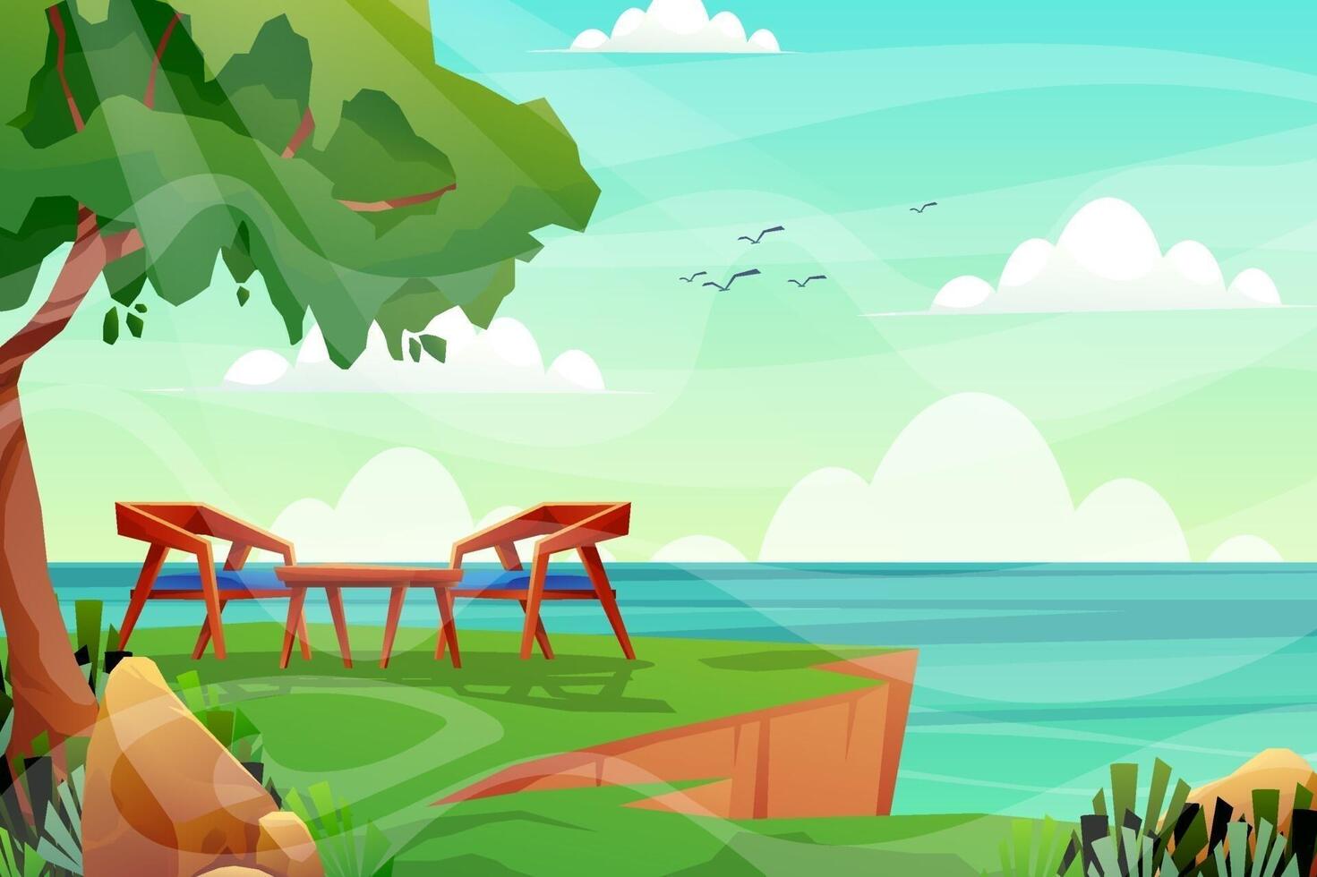 Scene nature seaside with furniture vector