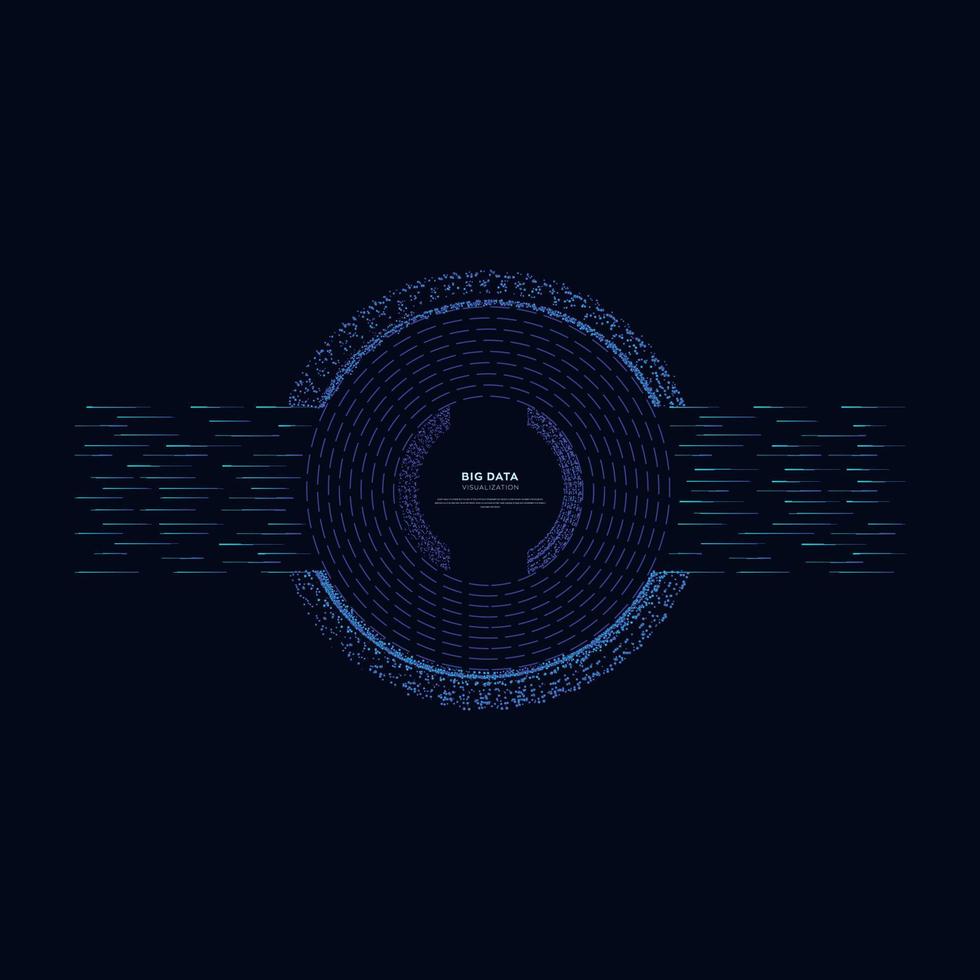 Abstract vector explosion dots line equalizer circle shape isolated technology background. Big data algorithms visualization. Vector illustration in concept of technology, science, quantum explosion.