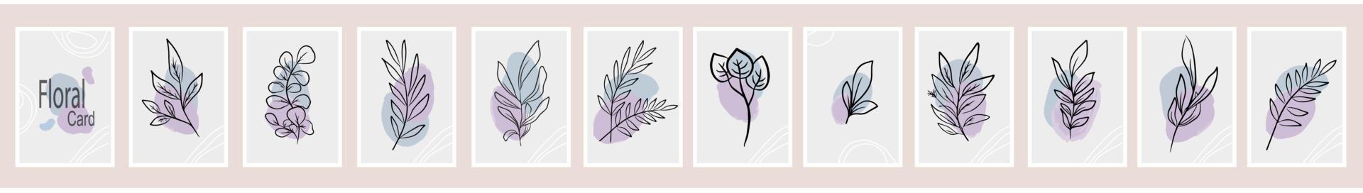 Floral clip art , line art eucalyptus leaves set vector