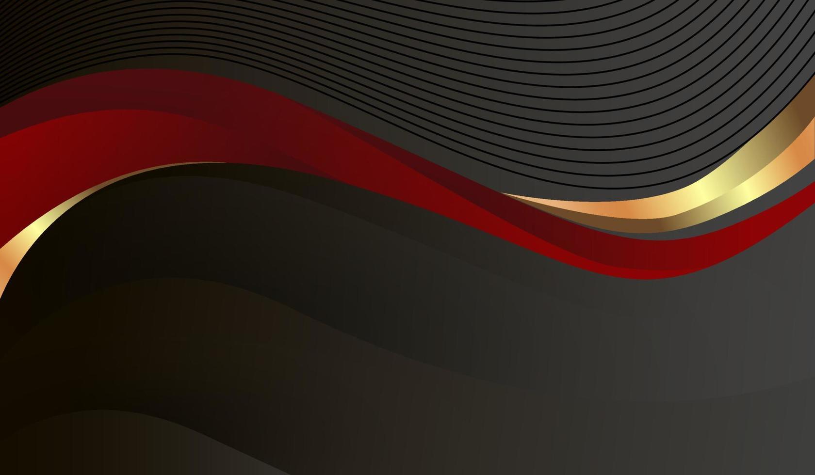 Abstract black red and gold waved lines background. vector