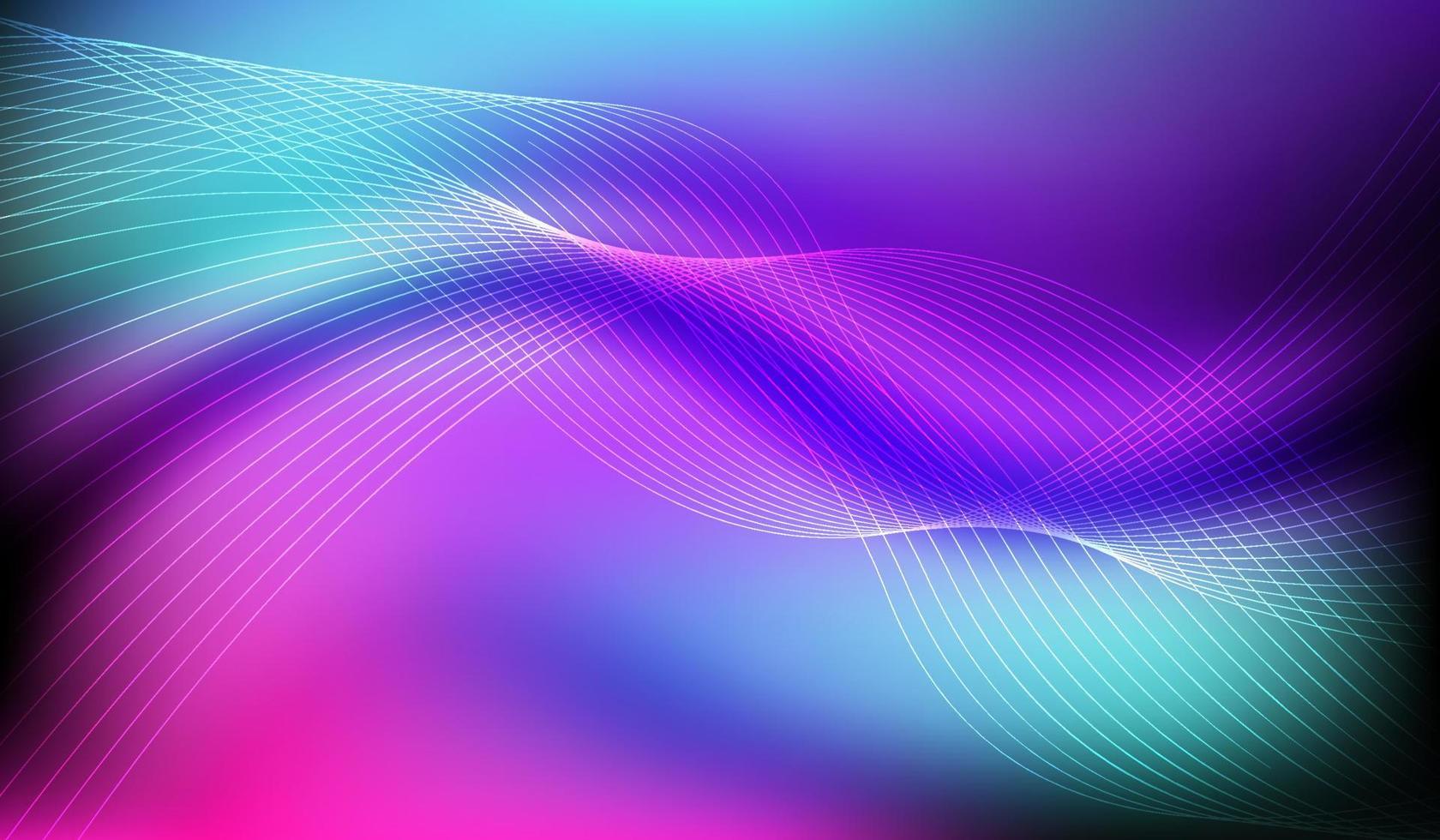 Abstract waves glow on dark background. Vector illustration.