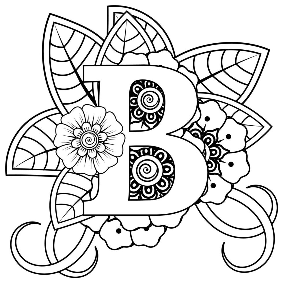 Letter B with Mehndi flower. decorative ornament in ethnic oriental ...