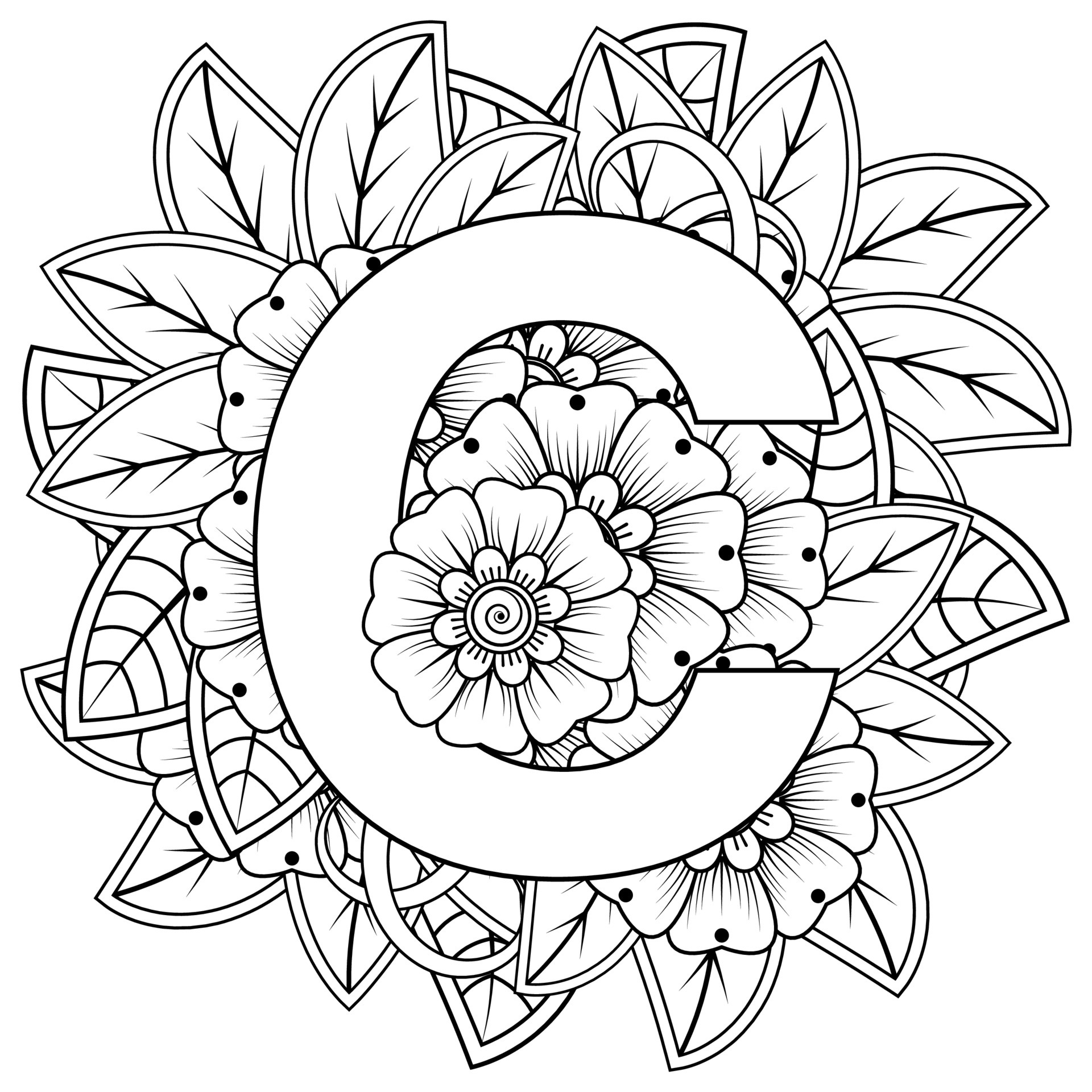 Letter C with Mehndi flower. decorative ornament in ethnic ...
