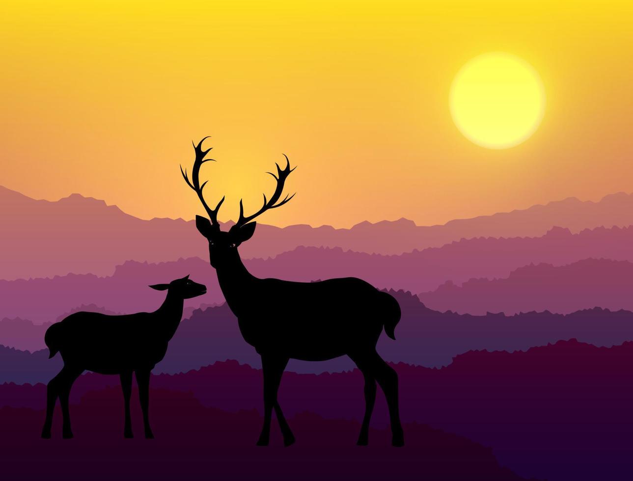 Deer silhouette standing on a hill.Night full moon on the background. Animal silhouette, paper art vector