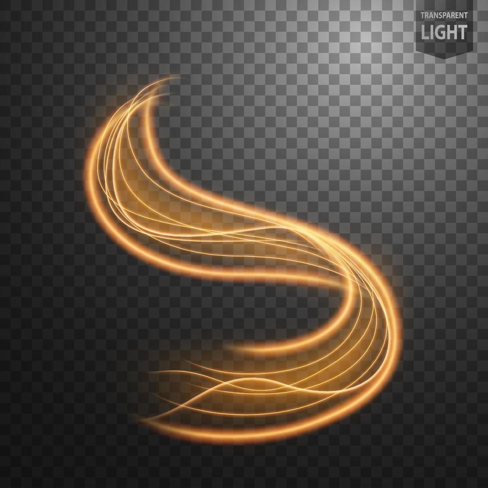 Elegant gold wavy line of light with a transparent pattern, isolated and easy to edit. Vector Illustration