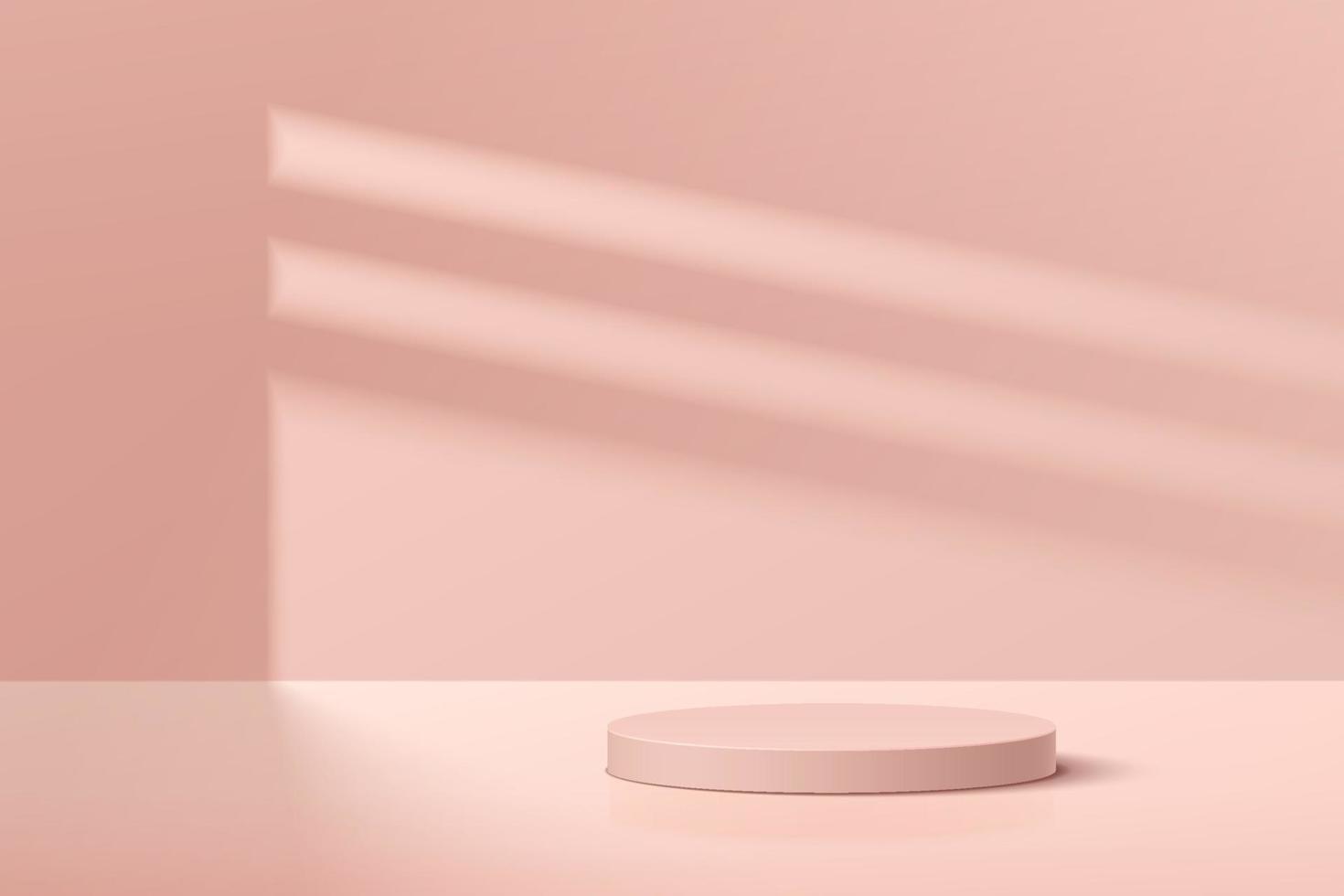 podio de pedestal geométrico rosa pastel en una habitación vacía con sombra de ventana. sala de estudio abstracto vectorial con diseño de plataforma 3d. escena mínima moderna para productos cosméticos. escaparate, exhibición de promoción. vector