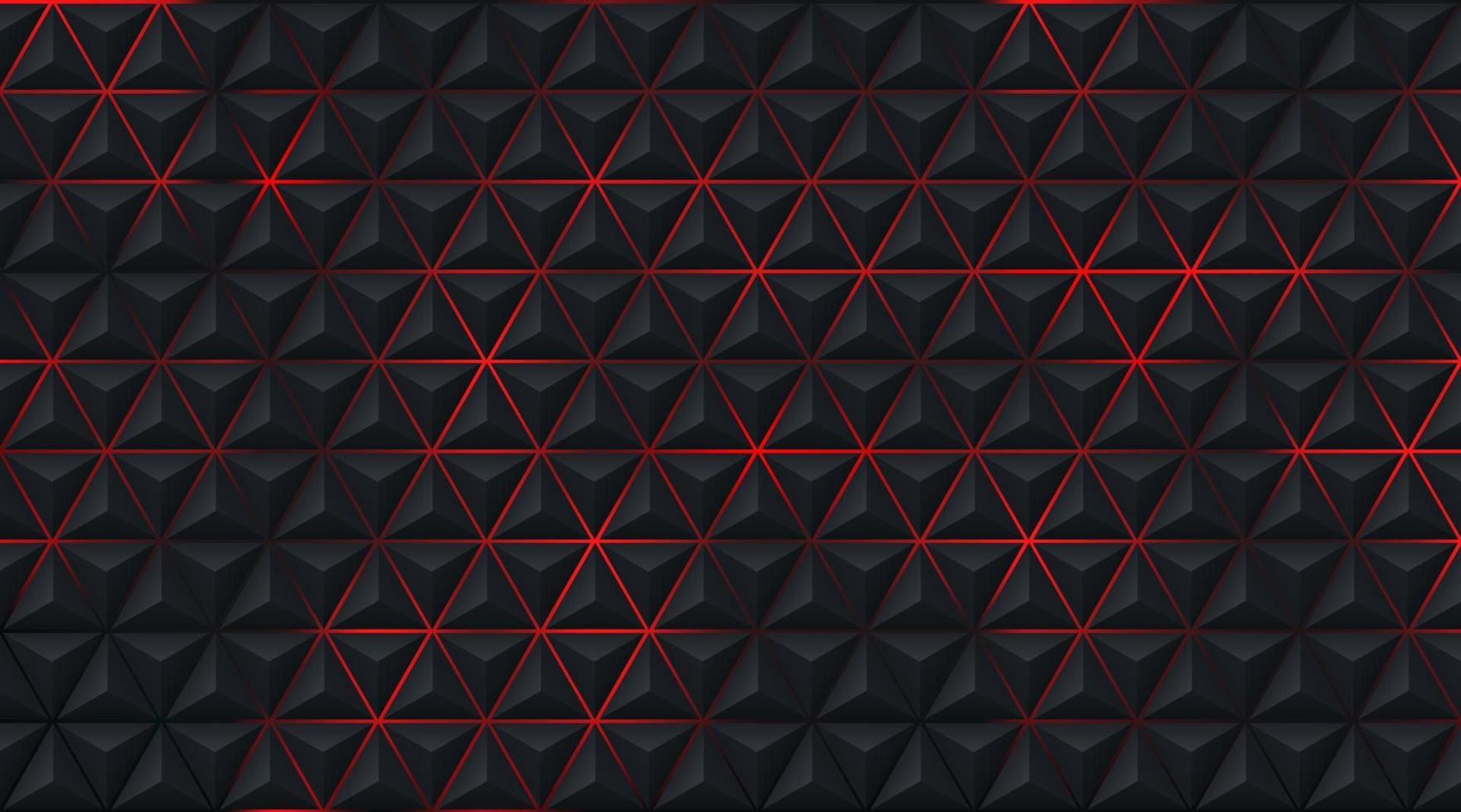 Abstract geometric triangle 3D pattern on red, black blurred background in technology style. Modern futuristic pyramid shape pattern design. Can use for cover template, poster. Vector illustration