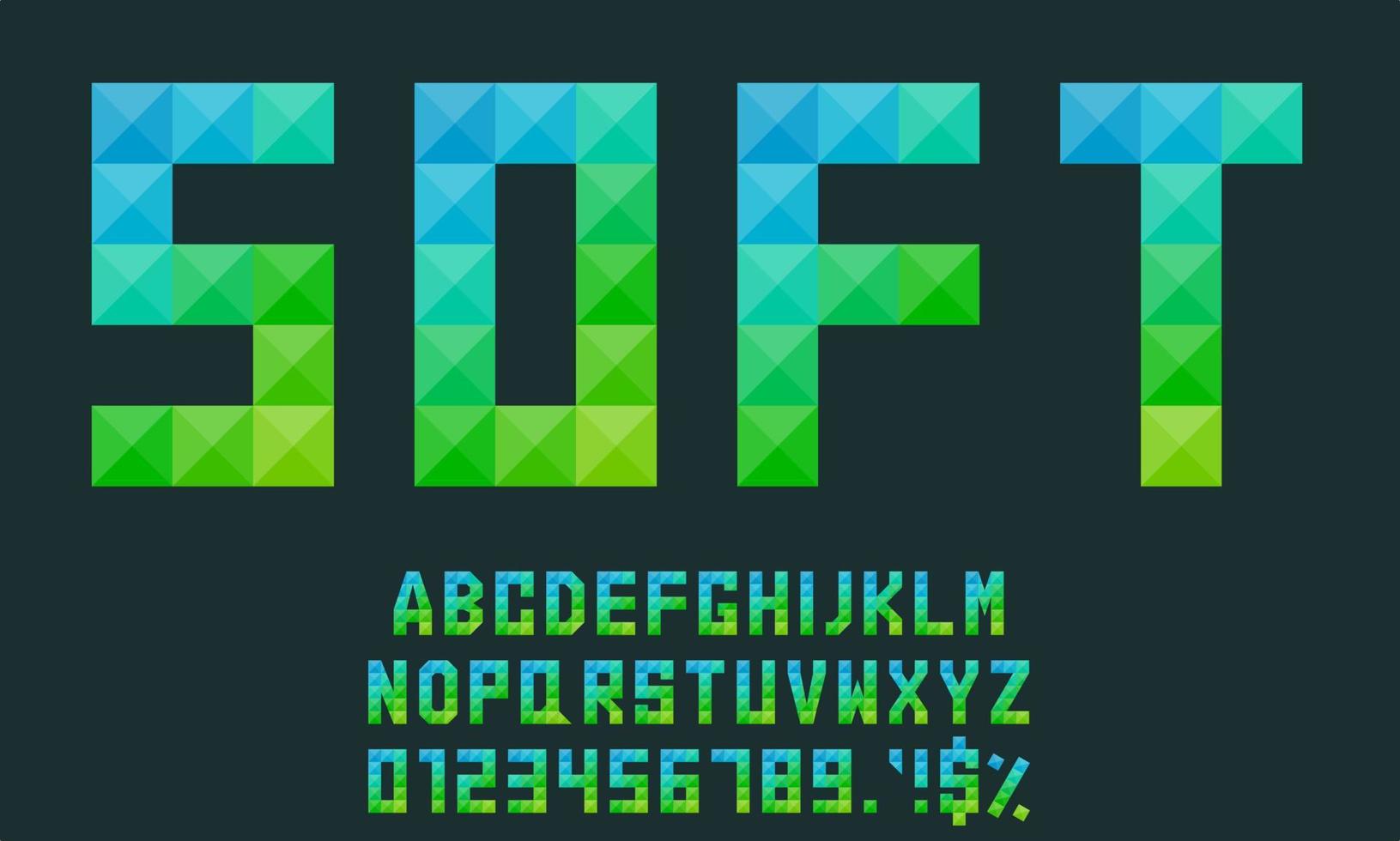 letras geométricas, números y signos con azul suave - concepto de color verde. adecuado para promocionar su producto, logotipo, diseño de camiseta u otros fines comerciales, etc. vector