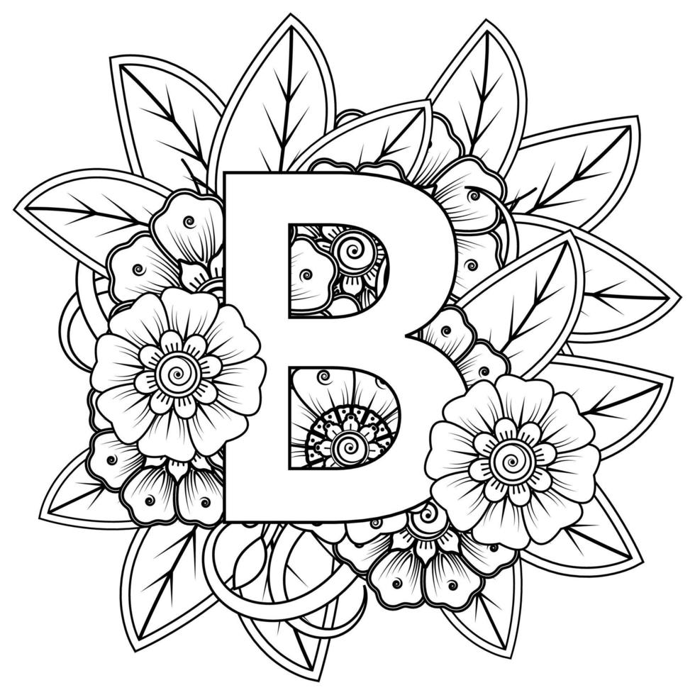 Letter B with Mehndi flower. decorative ornament in ethnic oriental ...