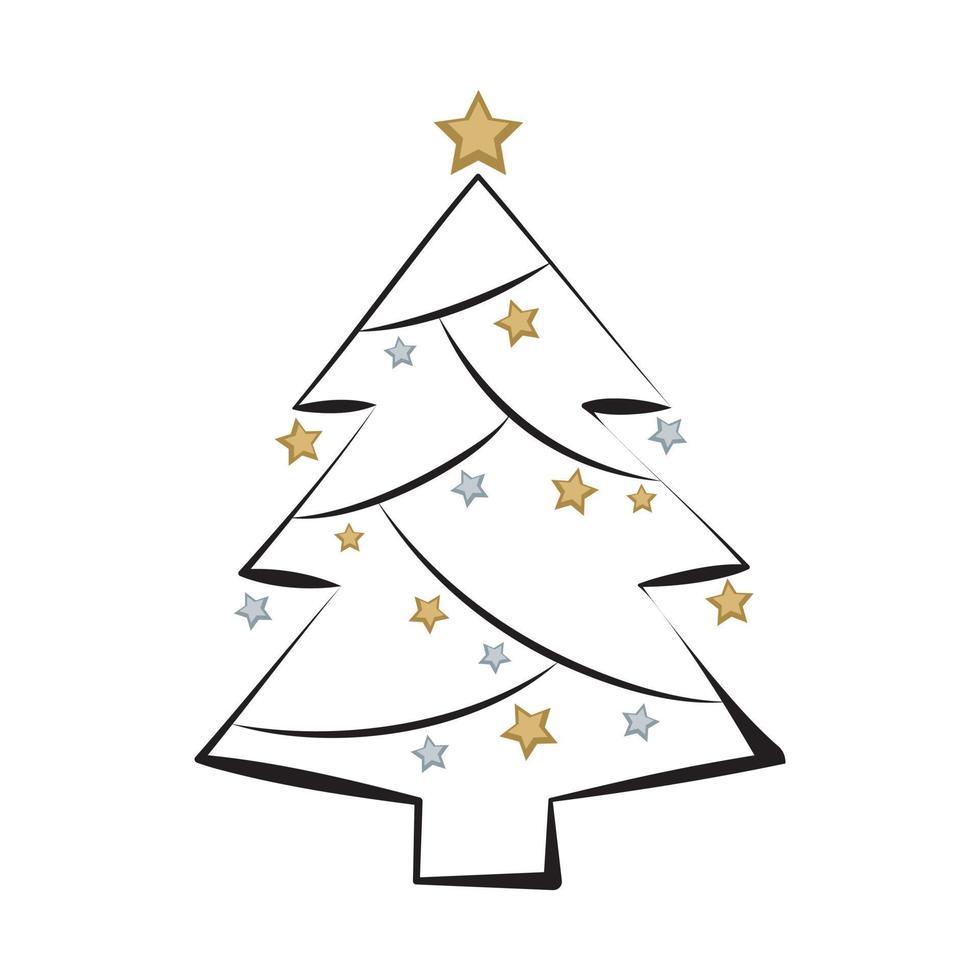 Christmas tree with garland of stars from line. Festive decoration for new year and winter holiday vector