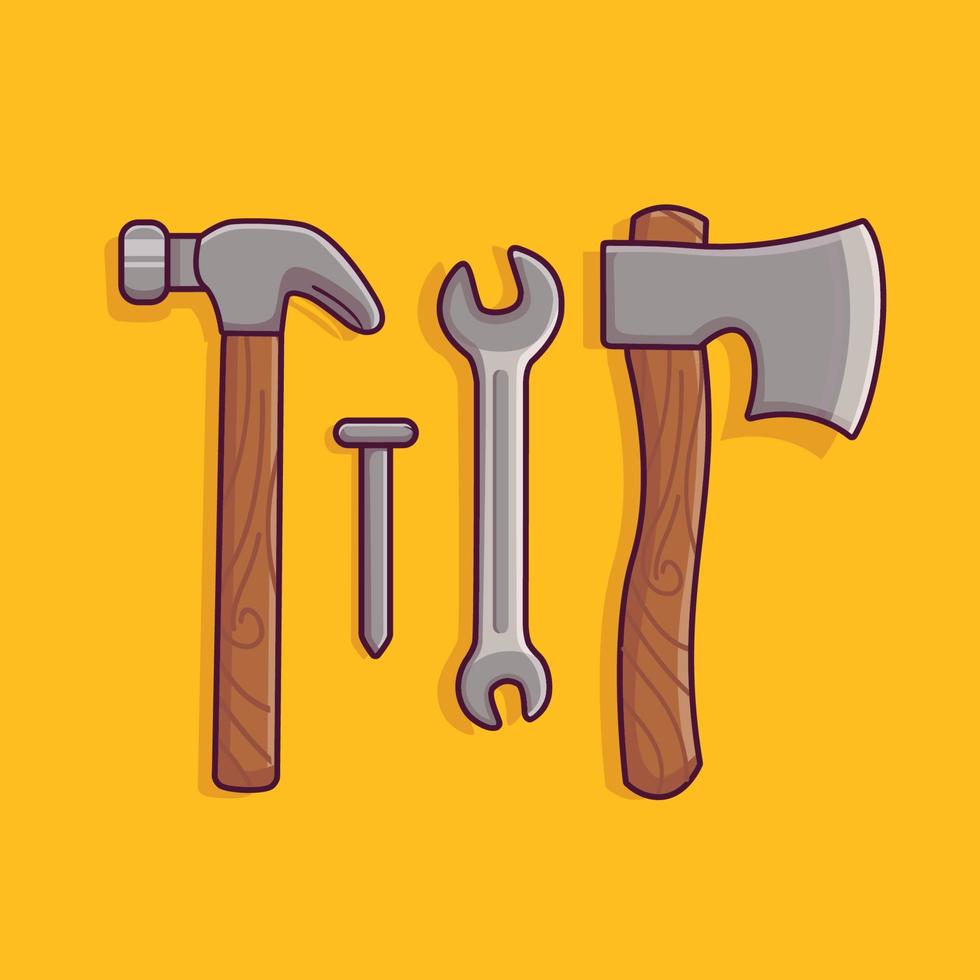 manitas herramientas icono hacha, martillo y clavos vector