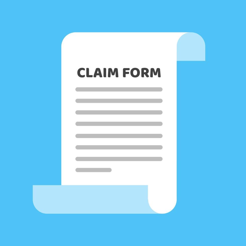 Hand hold clipboard with claim form on it, paper sheets, pen isolated on white background flat style design vector illustration. Concept of fill out or online survey insurance application form.