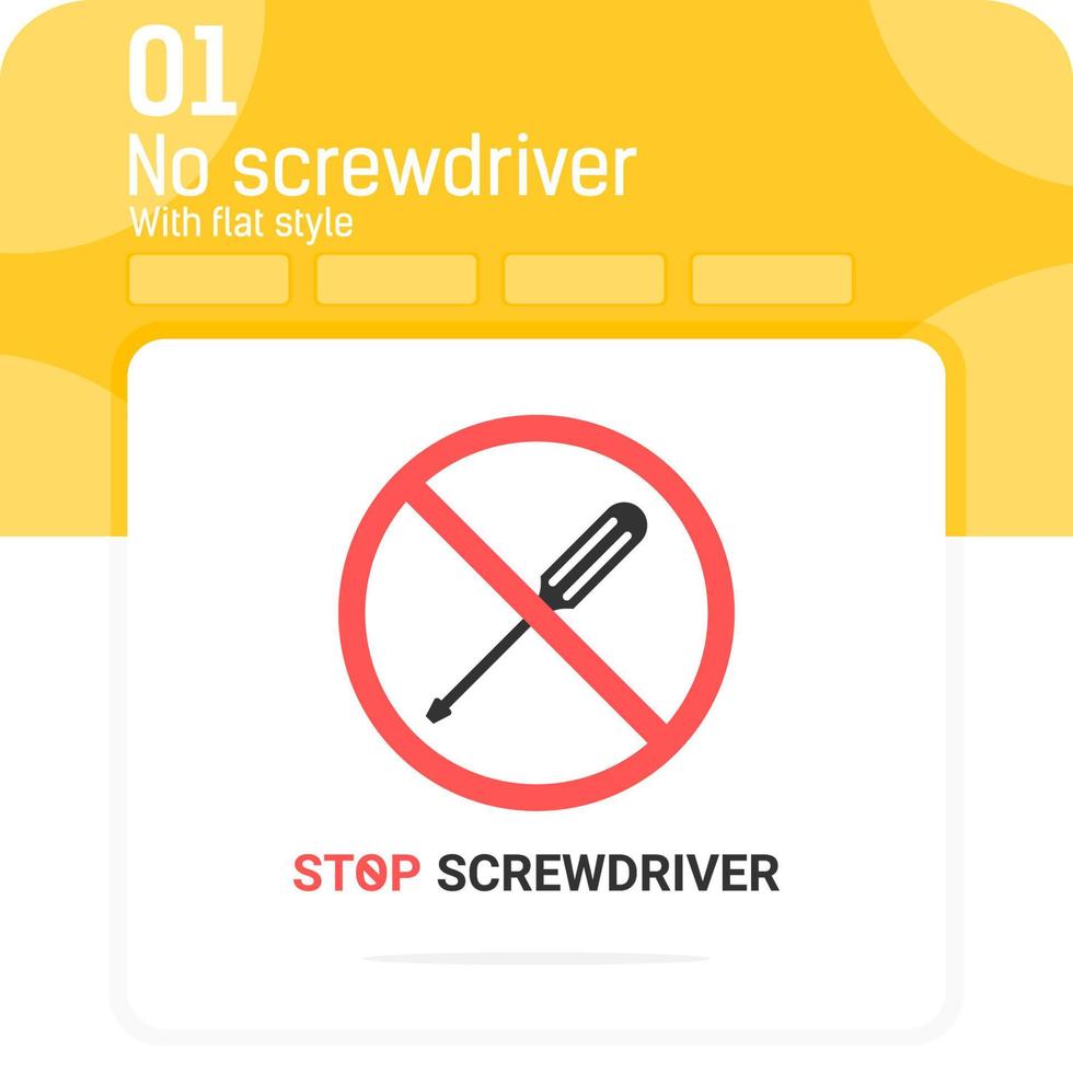 forbidden vector signal with screwdriver icon design concept template. Vector illustration forbidden sign symbol icon concept for repair, ui, ux, website, workshop or mobile application and project