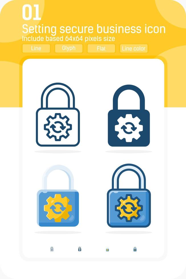 setting secure business icon set with multiple style isolated on white background. Vector icon design template for graphic, web design, apps, logo, business and all project. Include 64x64 pixels size