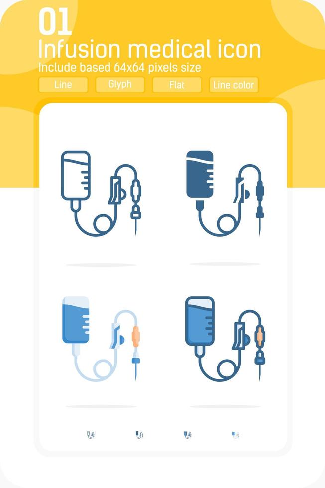 Infusion medical premiun icon with multiple style isolated on white background. Vector illustration symbol design template for web design, mobile app, UI, UX, medical and all project. EPS file