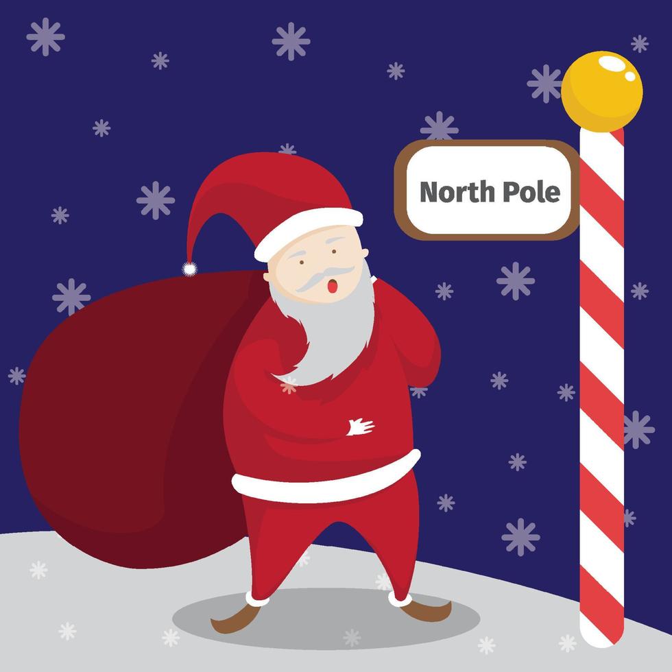 Merry Christmas greeting card with Santa clause in the snow north pole vector