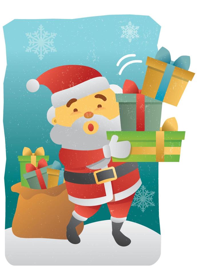 Merry Christmas Santa clause balancing all gifts vector