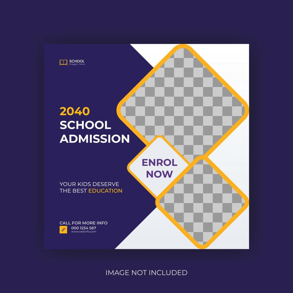 admission school social media post and web banner template. Modern and editable. vector