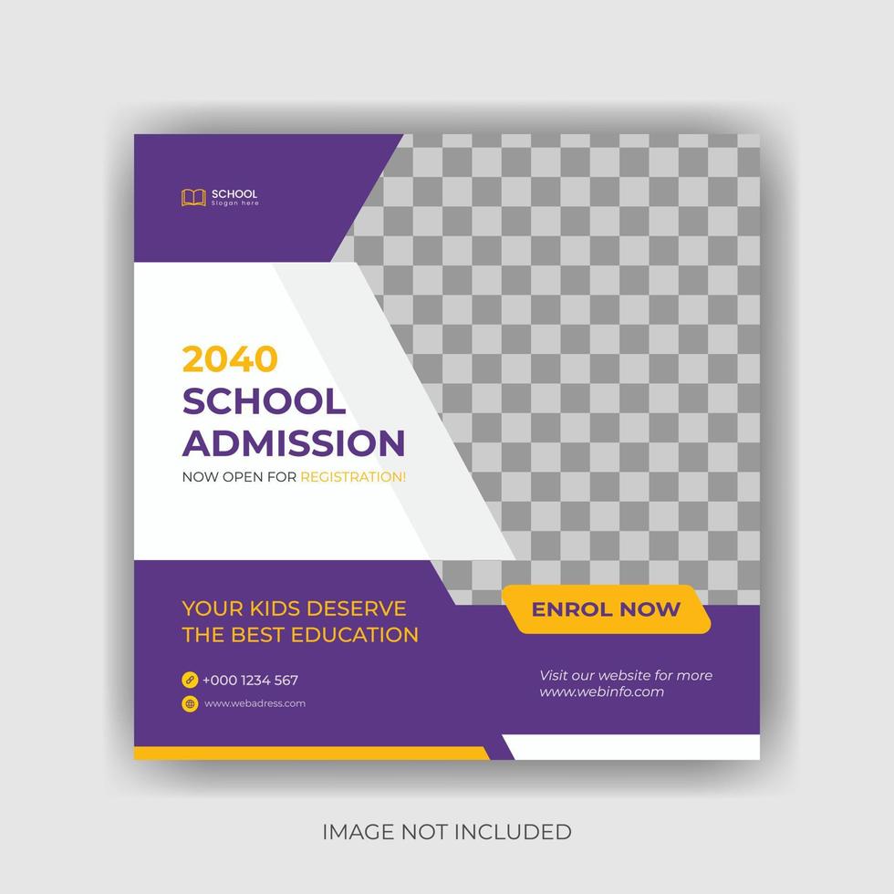 admission school social media post and web banner template. Modern and editable. vector
