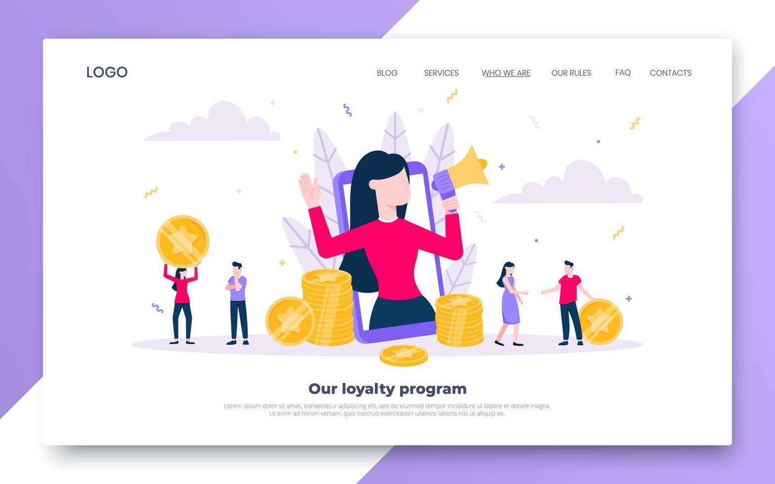 Loyalty program landing page flat style design vector illustration concept.