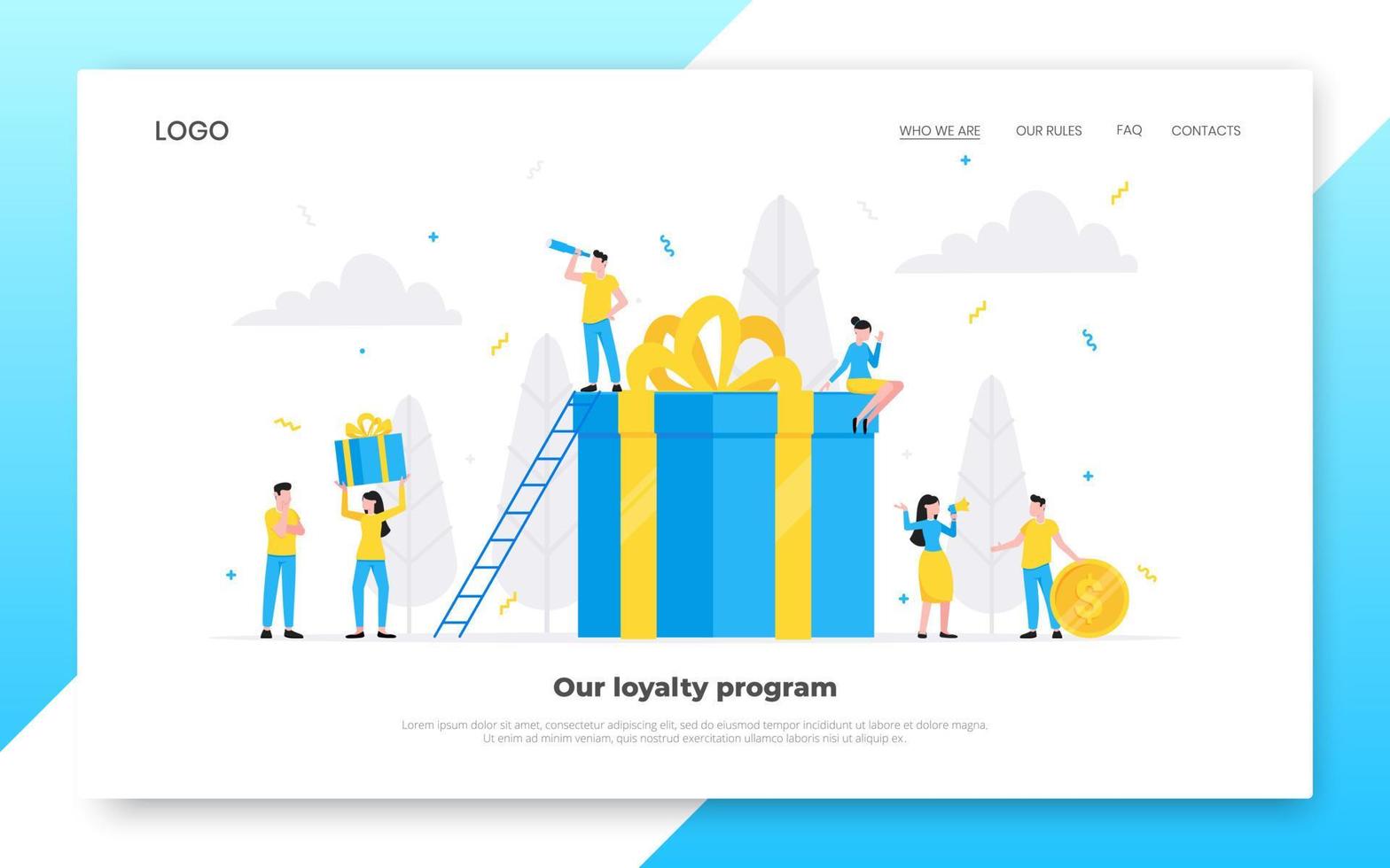 Online reward flat style design vector illustration landing page concept.