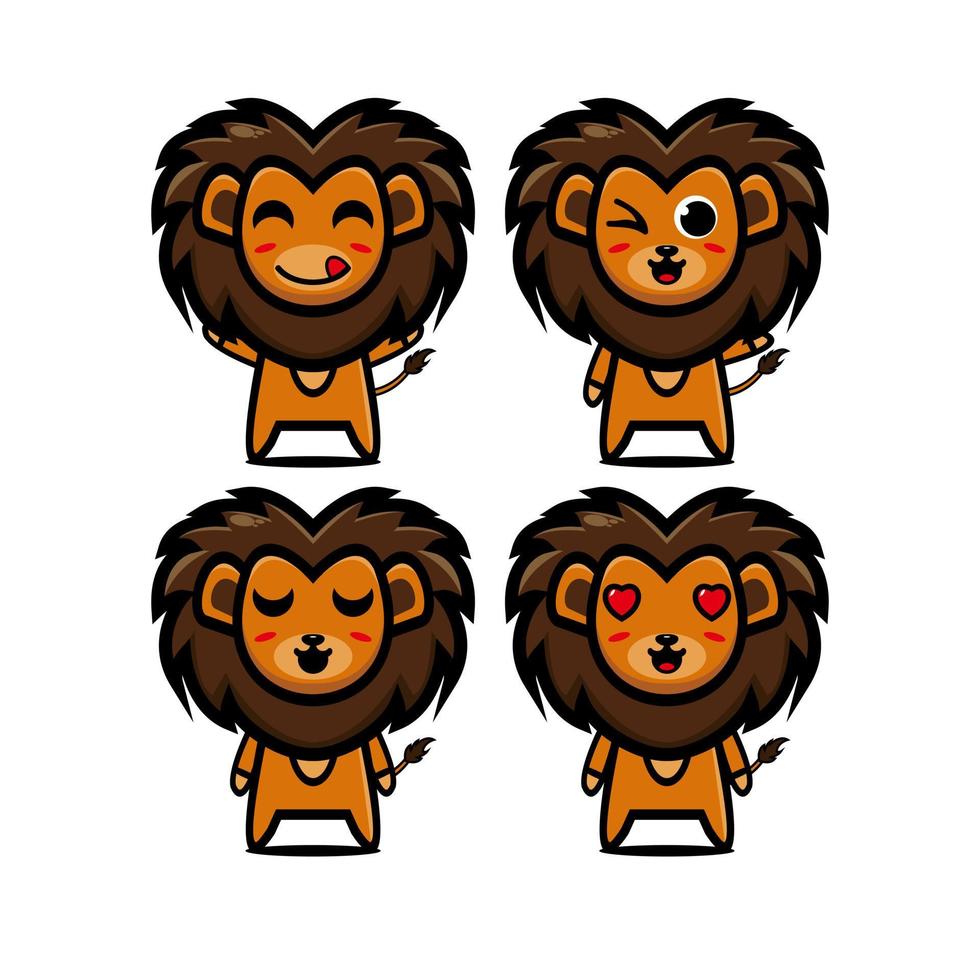 Cute lion set collection. Vector illustration lion mascot character flat style cartoon. Isolated on white background. Cute character lion mascot logo idea bundle concept