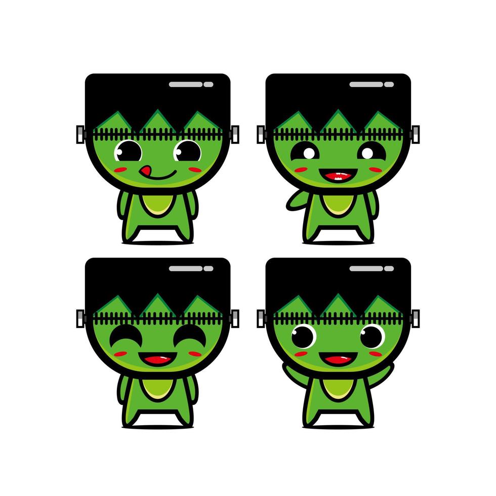 Cute collection of zombie sets. Vector illustration of flat cartoon face character mascot. Isolated on a white background. Cute zombie character mascot logo idea bundle concept