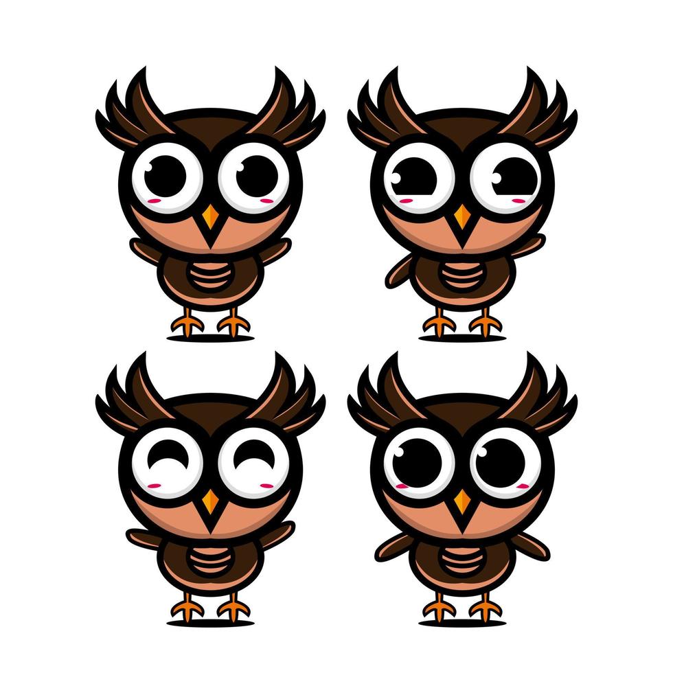 linda colección de conjuntos de búhos. ilustración vectorial caricatura de estilo plano de personaje de mascota de búho. aislado sobre fondo blanco. concepto de paquete de idea de logotipo de mascota de búho de personaje lindo vector