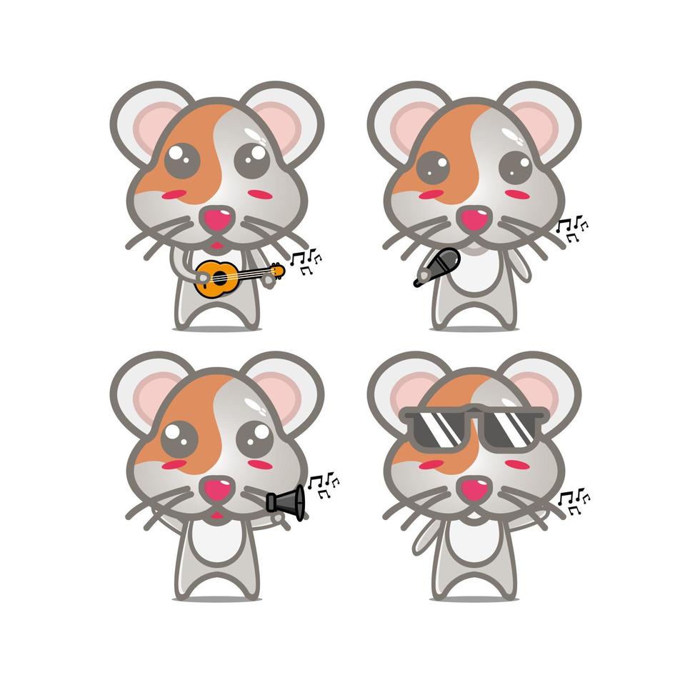 Collection hamster sets holding musical instruments. Vector illustration flat style cartoon character mascot. Isolated on white background. Cute character hamster mascot logo idea bundle concept