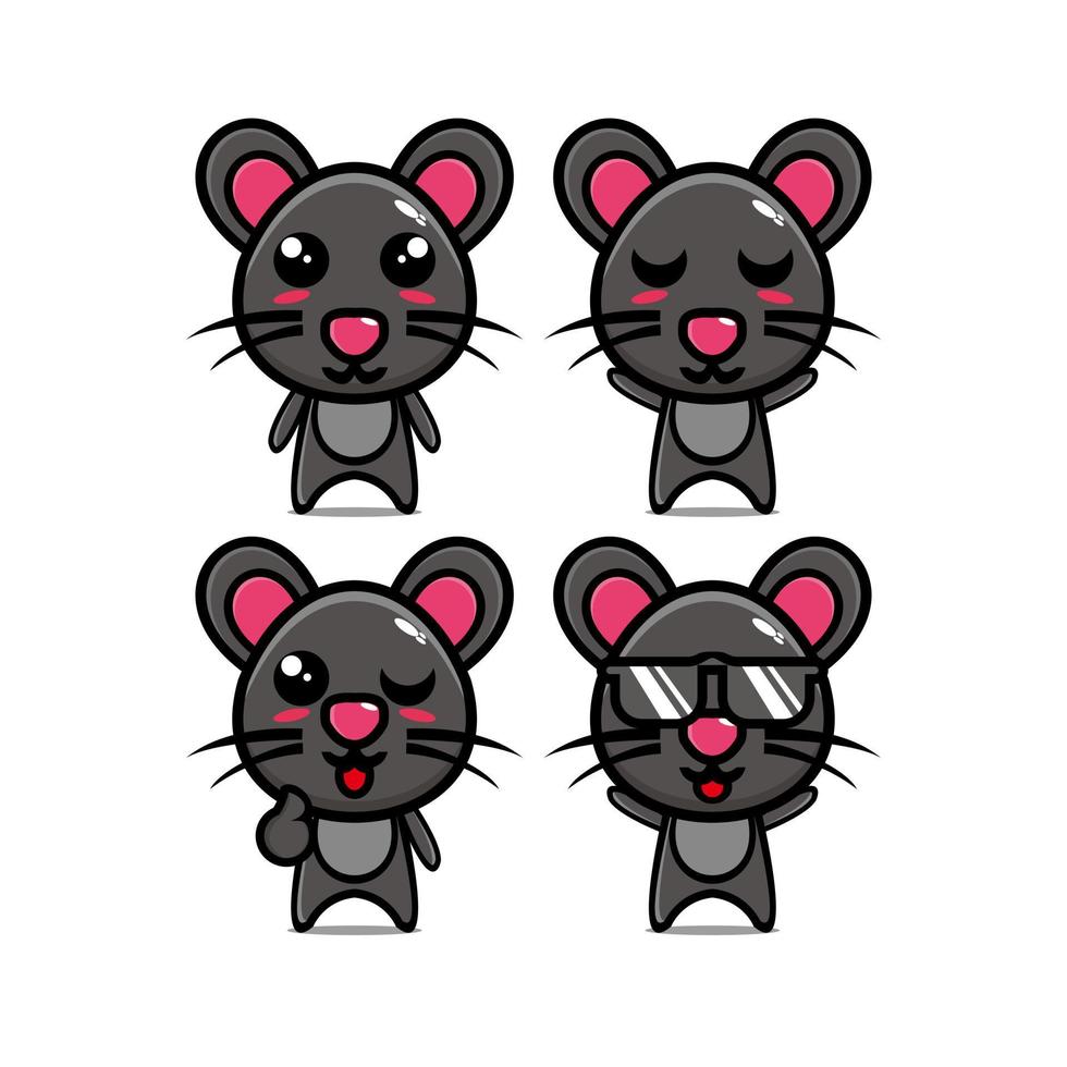 Cute mouse set collection. Vector illustration mouse mascot character flat style cartoon. Isolated on white background. Cute character mouse mascot logo idea bundle concept