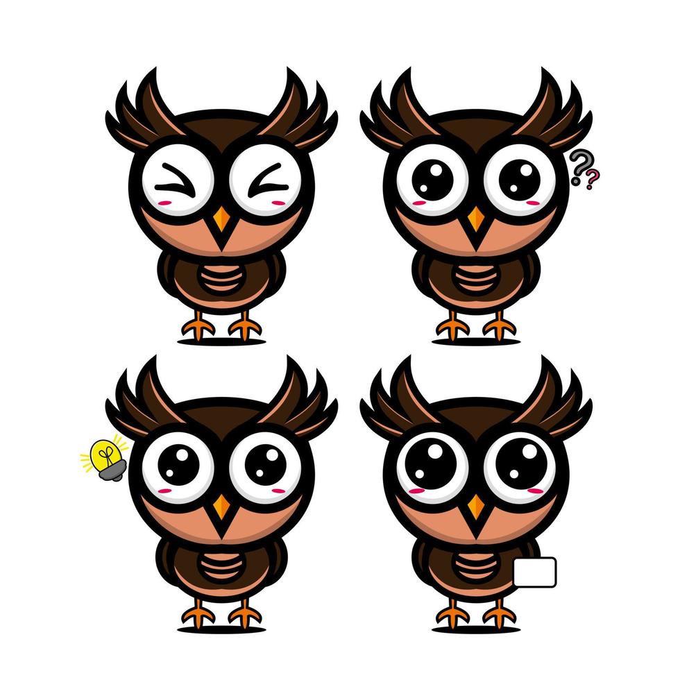 linda colección de conjuntos de búhos. ilustración vectorial caricatura de estilo plano de personaje de mascota de búho. aislado sobre fondo blanco. concepto de paquete de idea de logotipo de mascota de búho de personaje lindo vector