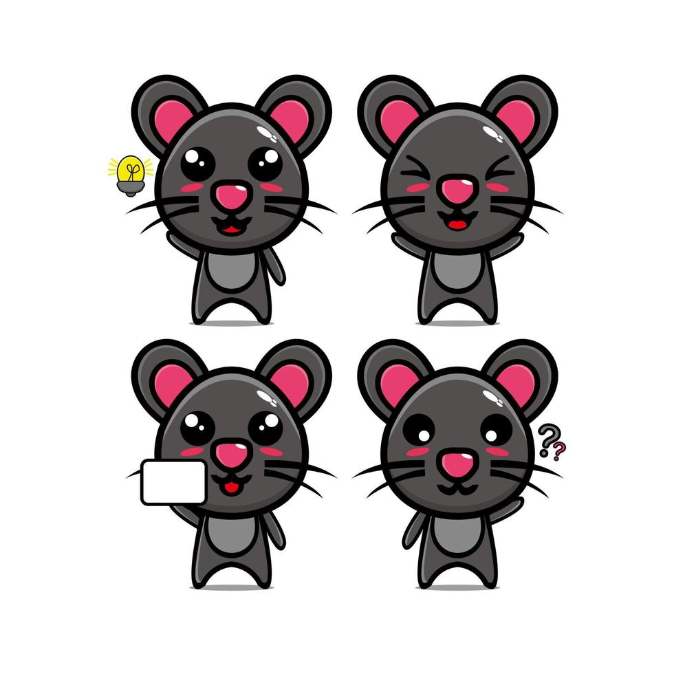 linda colección de juegos de ratones. ilustración vectorial caricatura de estilo plano de personaje de mascota de ratón. aislado sobre fondo blanco. concepto de paquete de idea de logotipo de mascota de ratón de personaje lindo vector