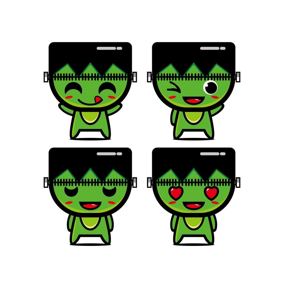 Cute collection of zombie sets. Vector illustration of flat cartoon face character mascot. Isolated on a white background. Cute zombie character mascot logo idea bundle concept