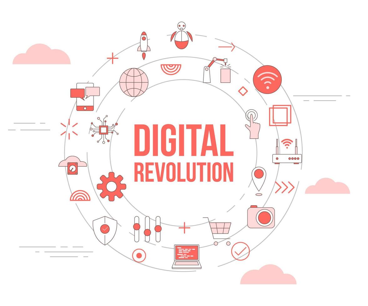digital revolution technology concept with icon set template banner and circle round shape vector