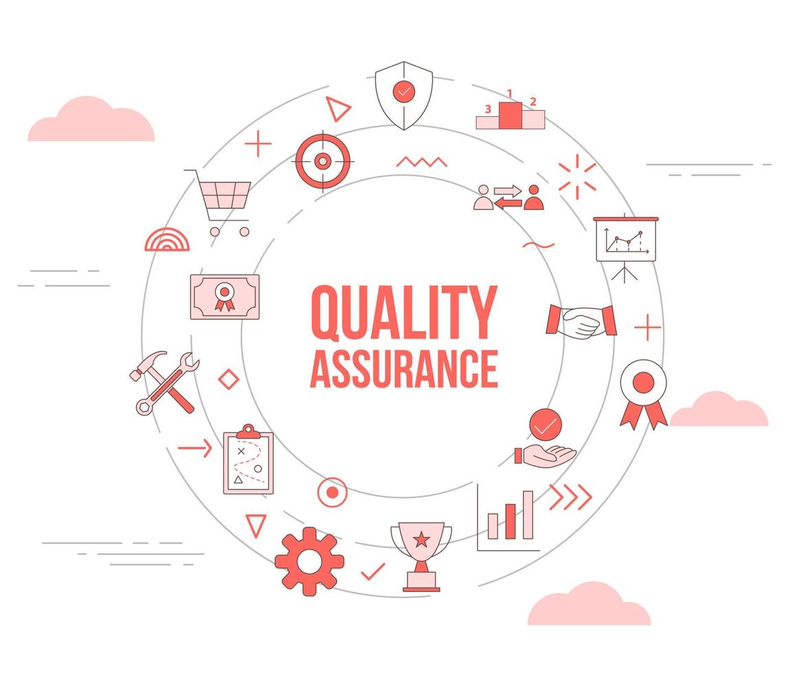 qa quality assurance concept with icon set template banner and circle round shape vector