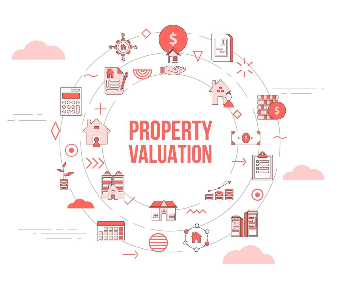 property valuation concept with icon set template banner and circle round shape vector