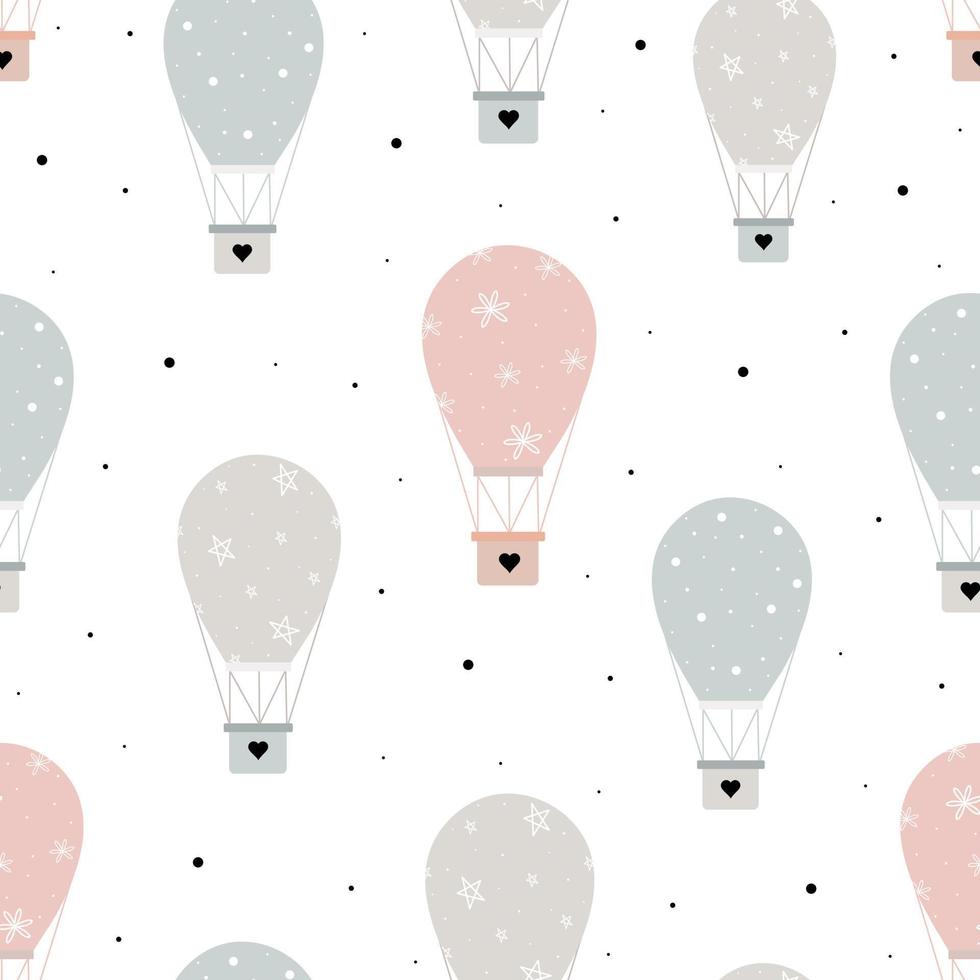 Seamless pattern hot air balloon background Floating in the sky and with tiny black dots Design ideas used for textiles, patterns, children's clothing, gift wrapping, vector illustration