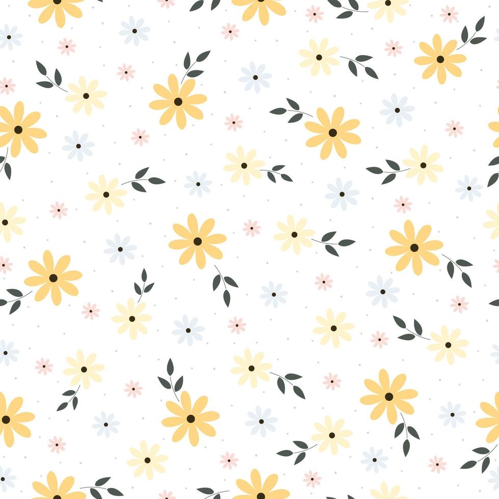 Yellow flower background with pink and blue Repeat seamless pattern  vector illustrations
