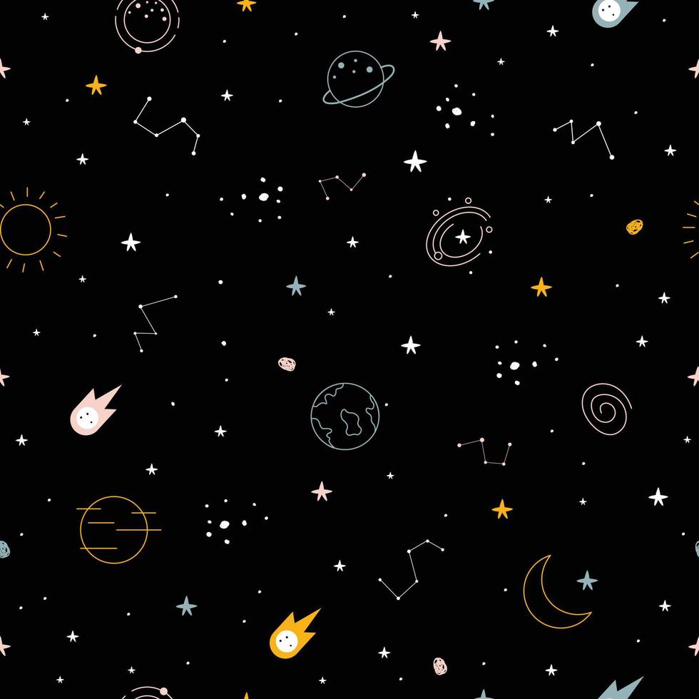 Seamless pattern The night sky with stars and constellations scattered Design concepts used for publication, background, wallpaper, textile, vector illustration