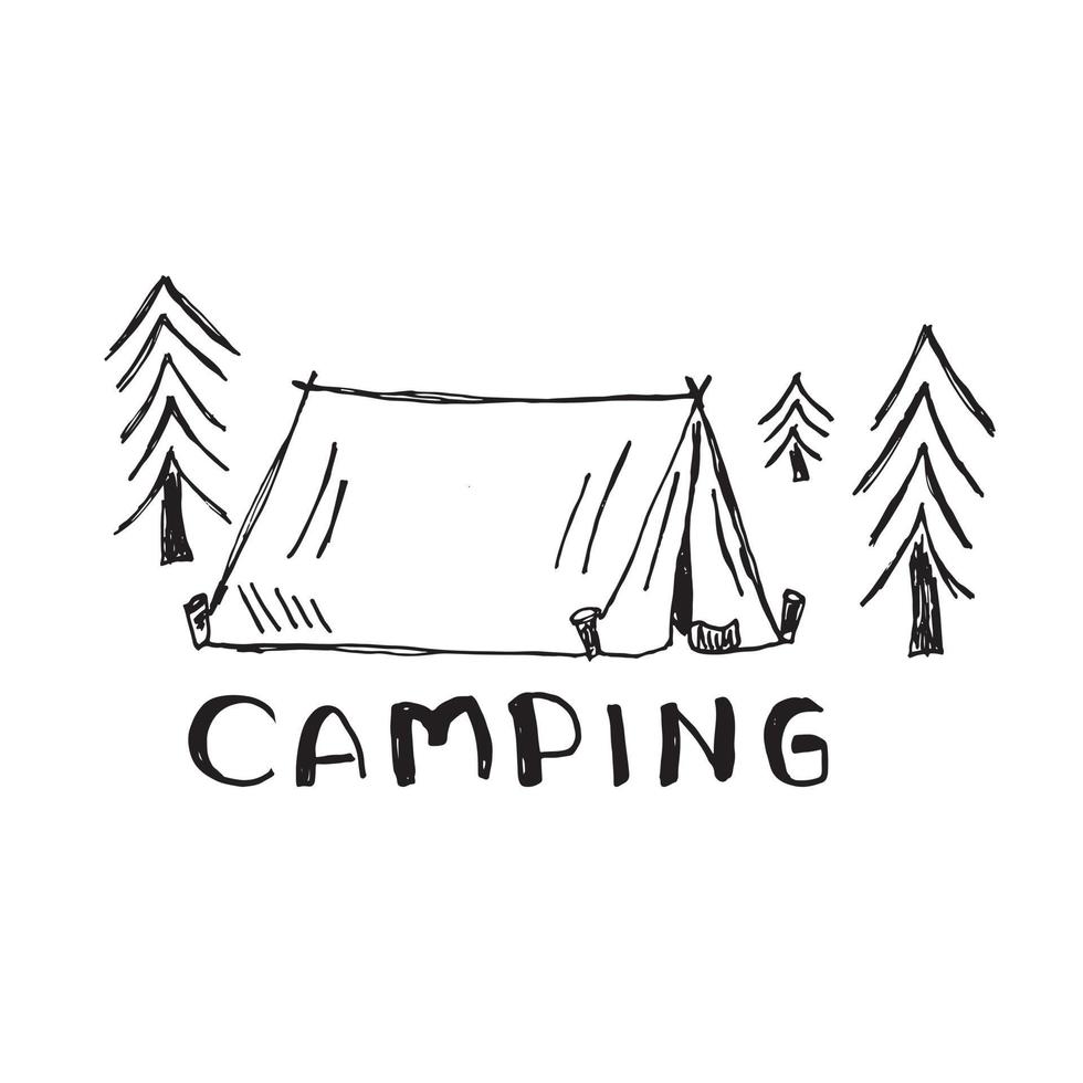 Vector hand drawn illustration of camping. Drawing