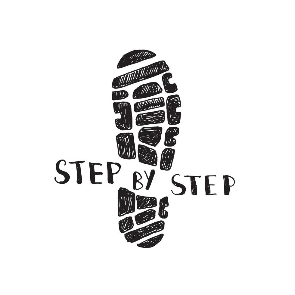 Vector hand drawn illustration of a footprint with text Step by step