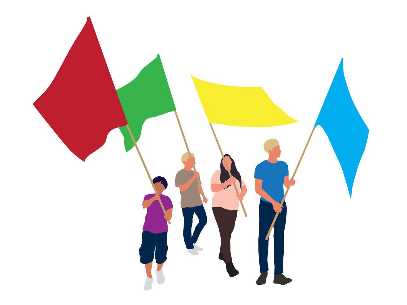 personas que sostienen la bandera nacional en el vector gráfico de ilustración