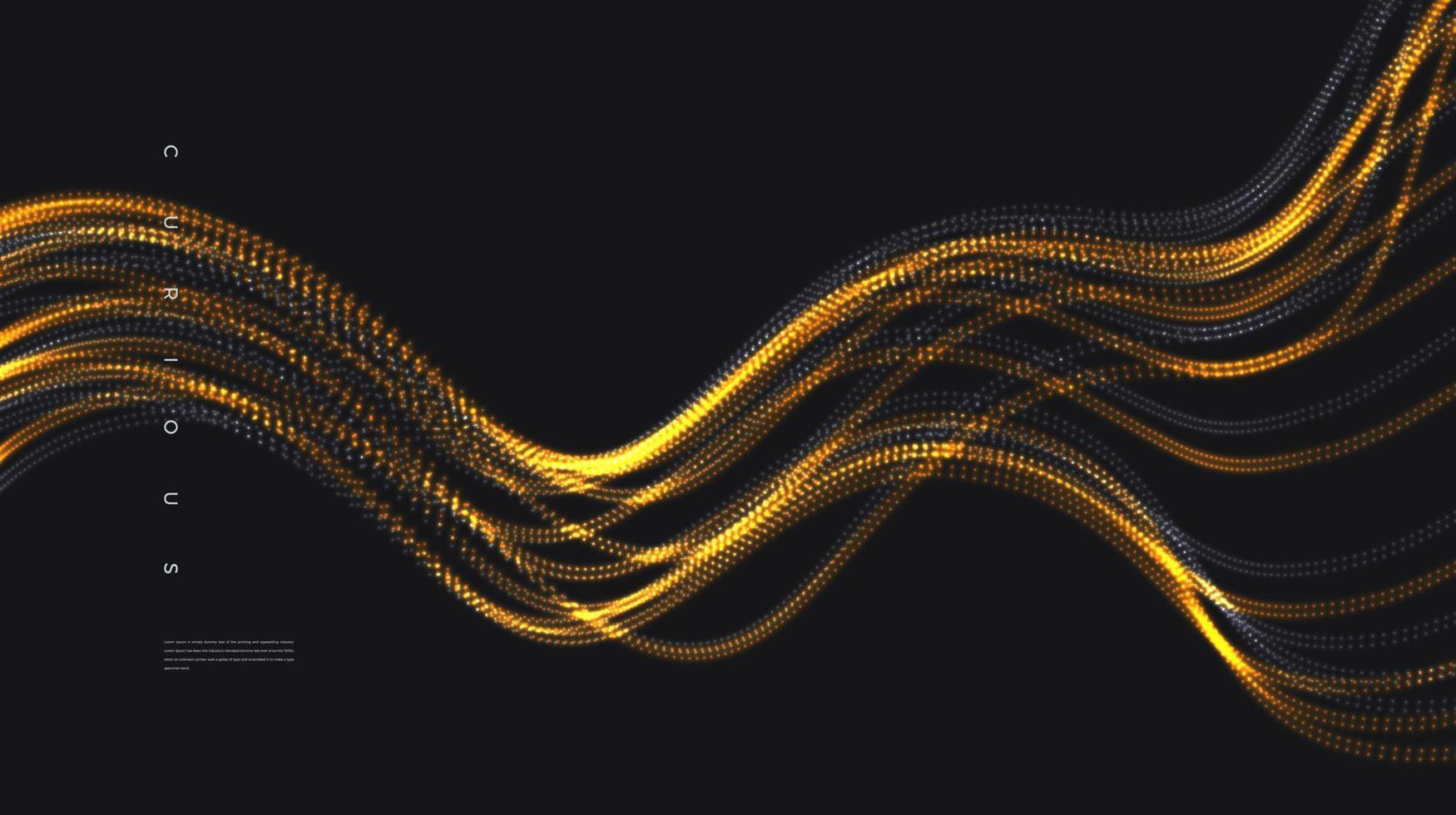 Abstract background with emitted golden particle line wave . Conceptual element design template. Modern vector illustration.