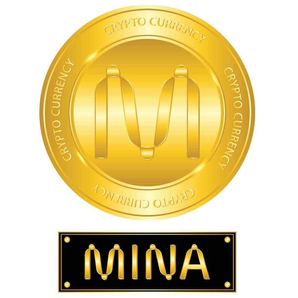 Mina crypto currency digital payment system with golden lights and black label vector