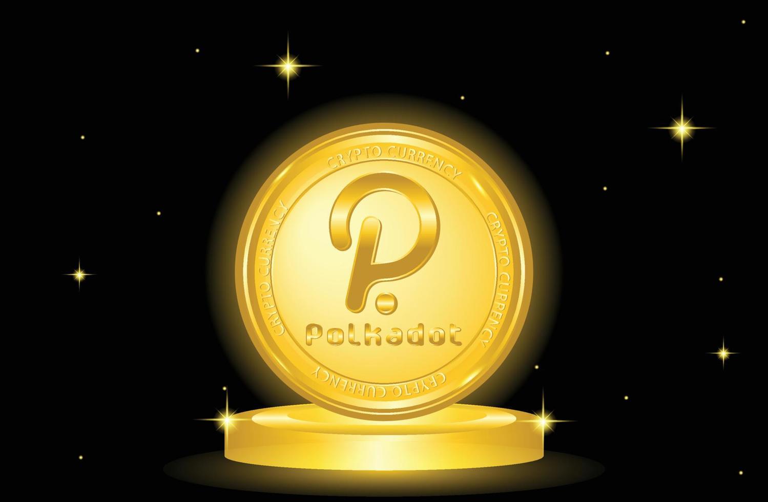 Polkadot crypto currency coin token on golden stage vector