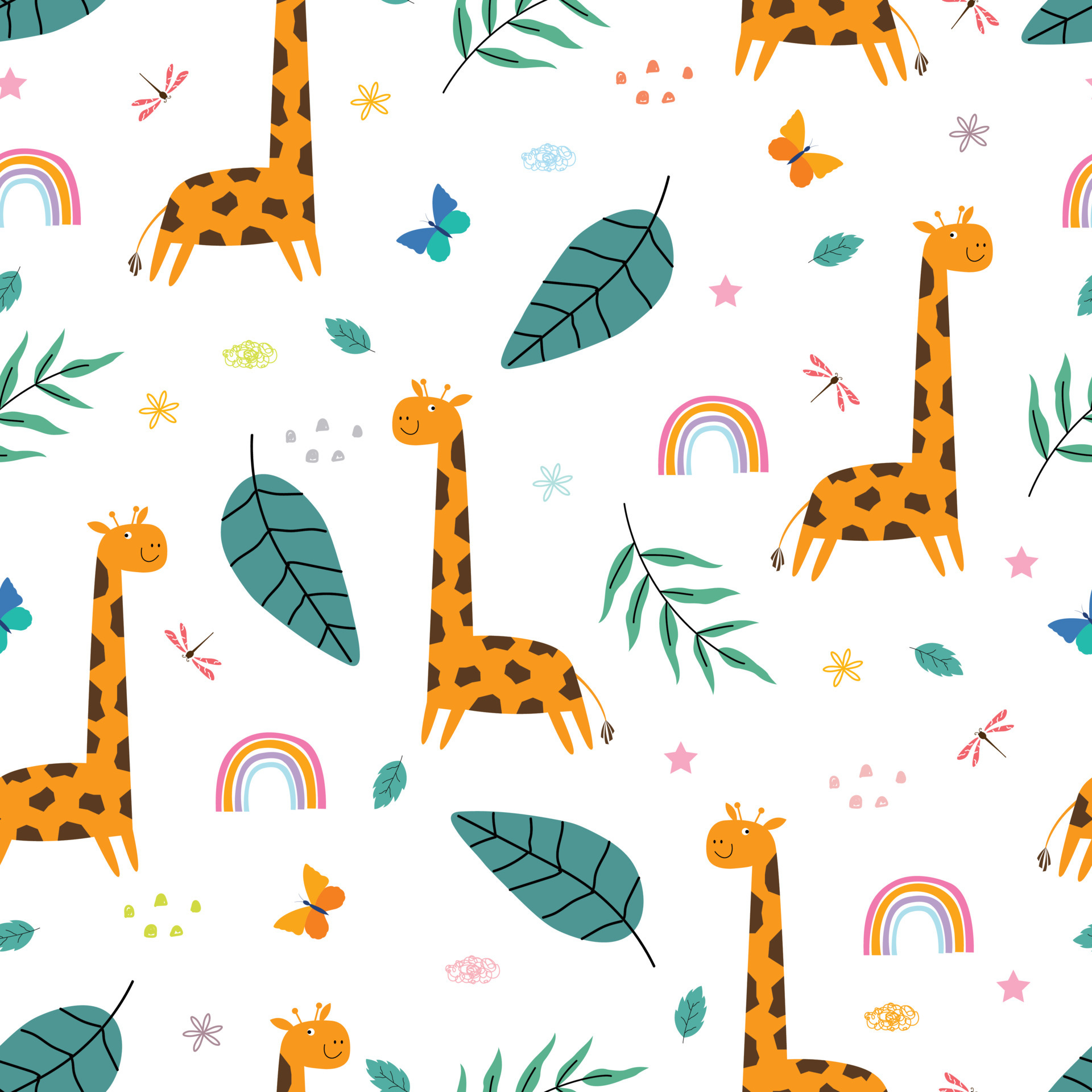 Giraffe pattern seamless background cartoon cute animals Hand ...