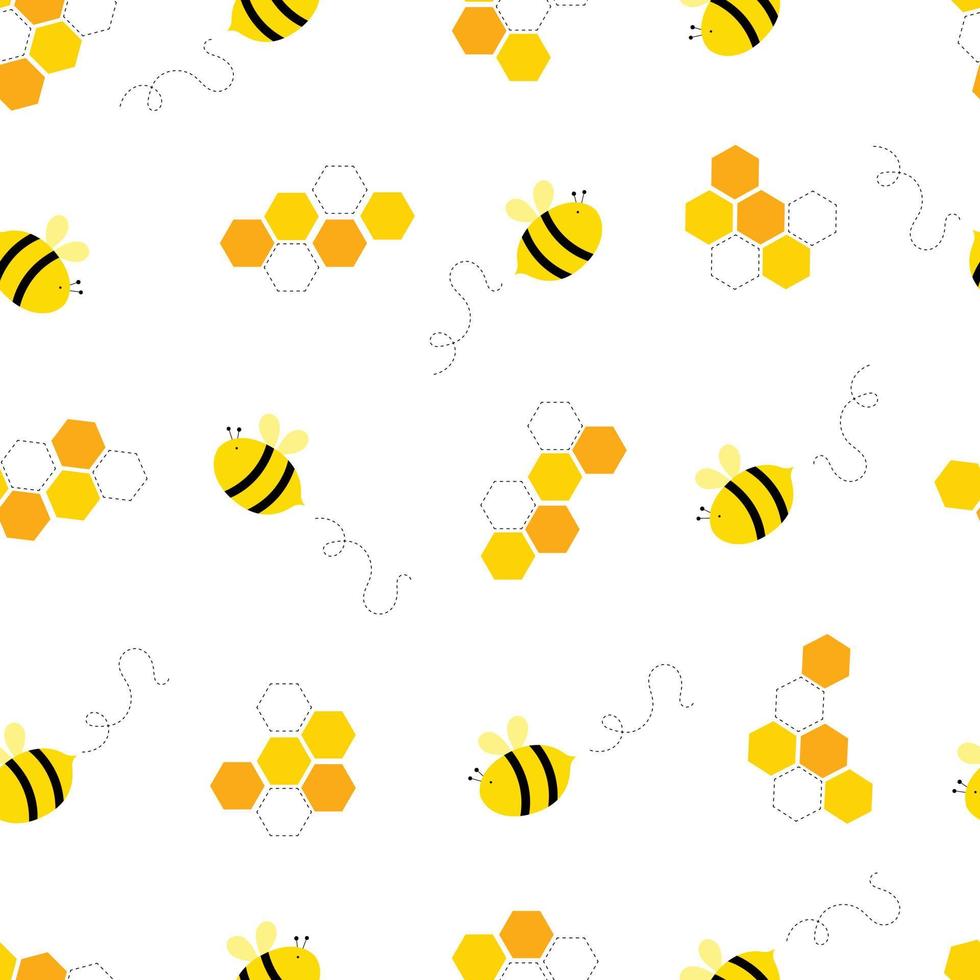 patrón de vector transparente abeja y fondo de panal lindo diseño en estilo de dibujos animados utilizado para publicación, papel tapiz, tela, textiles, ilustración de fondo blanco