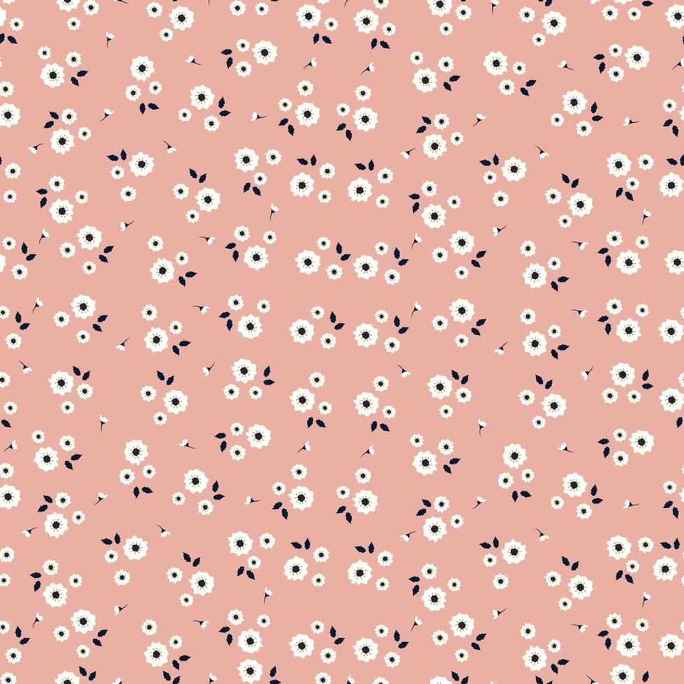Beautiful seamless pattern, small white flower pattern randomly placed on a pink background. The design used for fabric, textile, publication, gift wrapping, vector illustration