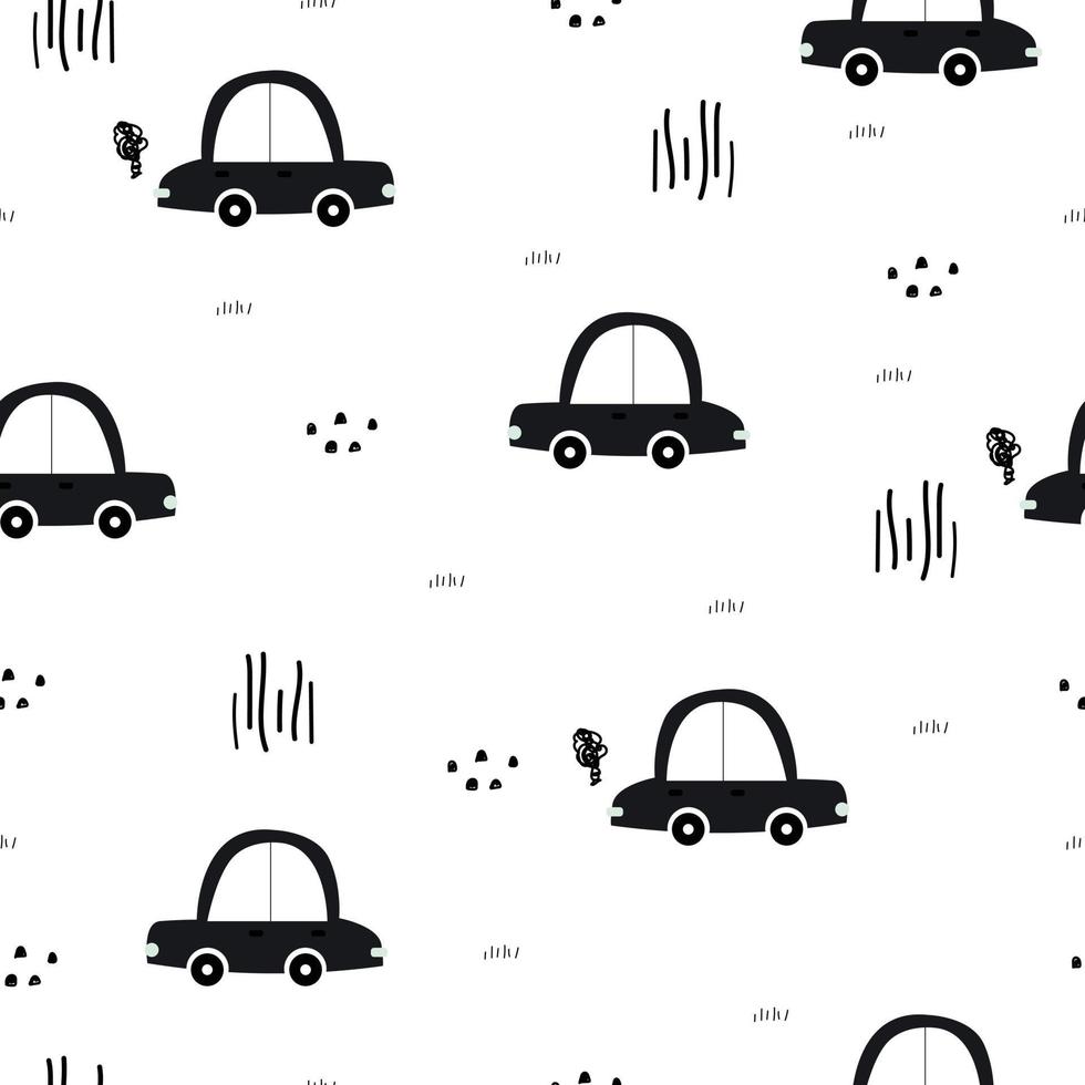 Seamless pattern Vintage car background Arranged randomly on a white background Hand drawn design in cartoon style. Used for fabric, textile, vector illustration